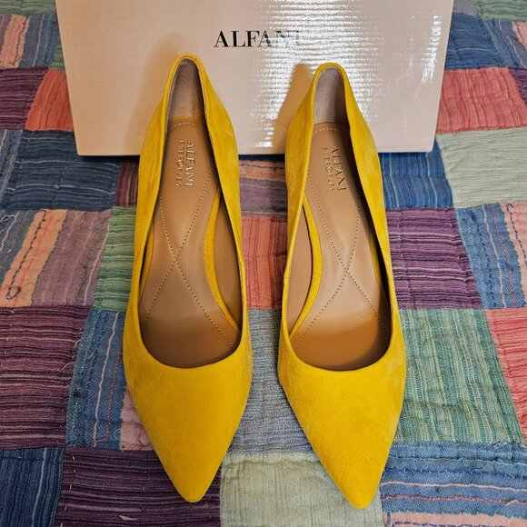 Alfani Shoes - Alfani Jeules2 Faux Suede Slip on Heels, Lemon, Size 10